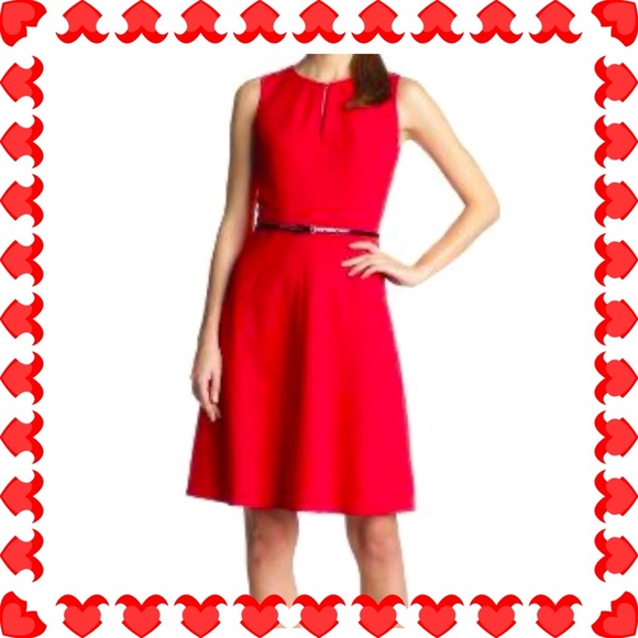 π Calvin Klein Womenβs Sleeveless Red Belted Flare Dress π - Picture 1 of 4